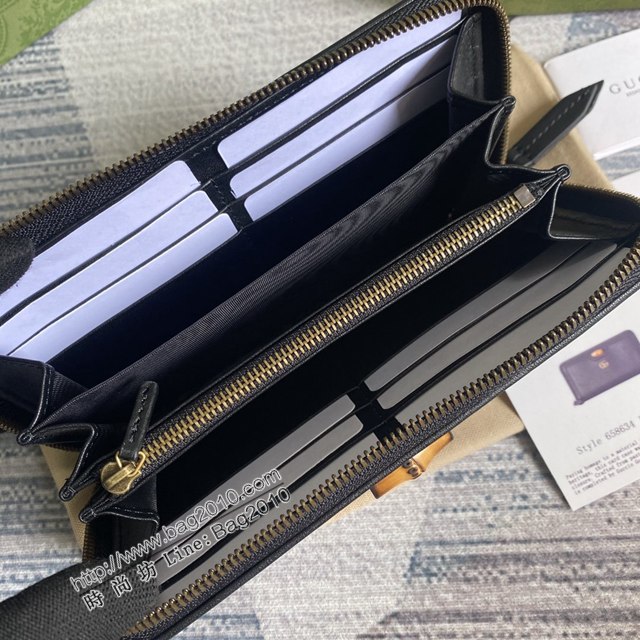 Gucci新款錢包 古馳竹子設計拉鏈女錢包 Gucci全皮純色長錢包 658634  ydg3023